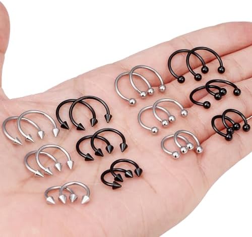 Dyknasz 16G 14G 各种尺寸 马蹄形戒指 医用钢鼻中隔马蹄形耳环 眉毛耳屏唇环 雏菊螺旋穿孔珠宝 男女适用