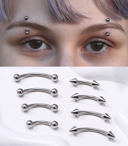 Dyknasz Eyebrow Piercing Jewelry Surgical Steel Curved Barbell Tiny Eyebrow Ring Vertical Labret Lip Jewelry Ear Rook Navel Small Belly Button Ring For Women Men 20g 16g 6mm/8mm/10mm/12mm