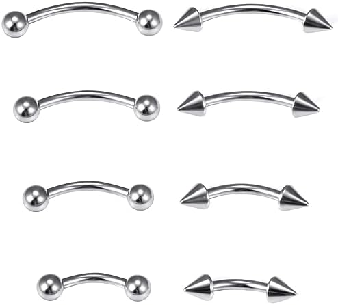Dyknasz Eyebrow Piercing Jewelry Surgical Steel Curved Barbell Tiny Eyebrow Ring Vertical Labret Lip Jewelry Ear Rook Navel Small Belly Button Ring for Women Men 20g 16g 6mm/8mm/10mm/12mm