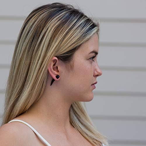 Earth Accessories Spike Fake Taper Gauges For Women Or Men - Faux Gauge Earrings With Organic Wood And Surgical Steel - Fake Plugs Sold As A Pair In Black Or Brown