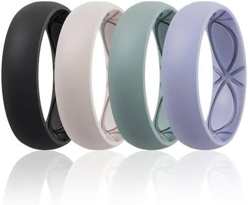 Egnaro 4/5/8 Variety Multipack Ergonomic Breathable Promise Ring 6mm Wide - 2mm Thick Silicone Wedding Bands Women Rubber Rings Women with Half Size