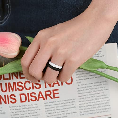 Egnaro Silicone Wedding Ring For Women Thin And Stackble Braided Rubber Wedding Bands No-Toxic Skin Safe