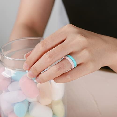 Egnaro Silicone Wedding Ring For Women Thin And Stackble Braided Rubber Wedding Bands No-Toxic Skin Safe