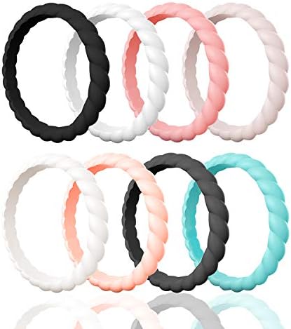 Egnaro Silicone Wedding Ring for Women Thin and Stackble Braided Rubber Wedding Bands No-Toxic Skin Safe