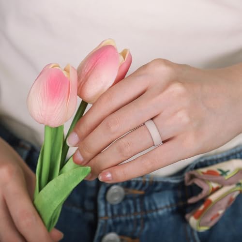 Egnaro Women’s Silicone Engagement Rings Inner Arc Ergonomic Breathable Design With Half Sizes Rubber Wedding Bands 5.5mm Wide-2mm Thick