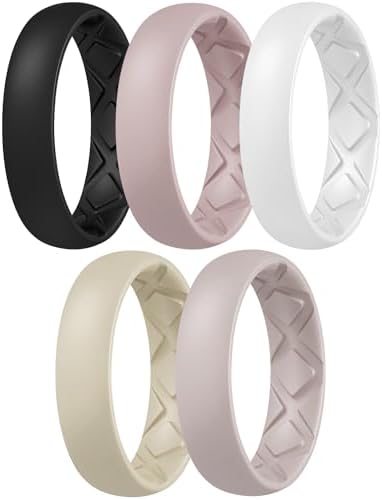 Egnaro Women’s Silicone Engagement Rings Inner Arc Ergonomic Breathable Design with half sizes Rubber Wedding Bands 5.5mm Wide-2mm Thick