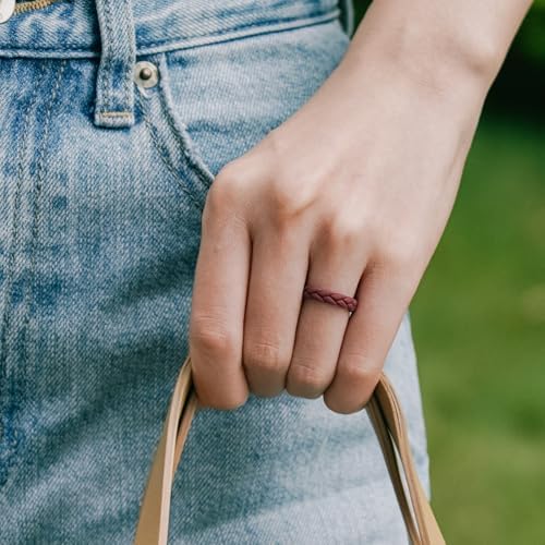 Egnaro Women's Silicone Stackable Rings 3.5mm Wide 2mm Thick Rubber Flexible Hypoallergenic Wedding Bands For Workout Leaf Braided Fashion