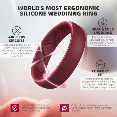 Egnaro Women's Wedding Bands Silicone Stacking Rings For Her Rubber Inner Arc Ergonomic Breathable Design