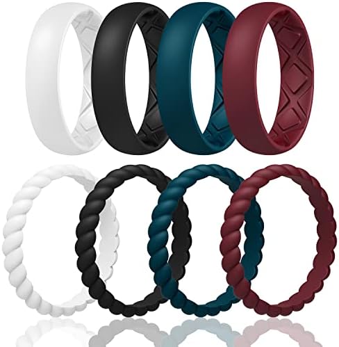 Egnaro Women's Wedding Bands Silicone Stacking Rings for Her Rubber Inner Arc Ergonomic Breathable Design