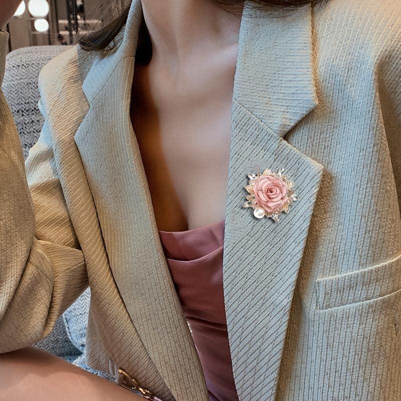 Elegant Rose Flower Brooch Pin For Women Men Wedding Party Gentleman's Essentials Handmade Imitation Crystal Pearl Fabric Flower Lapel Pin Dress Suit Accessories Boutonniere Ideas Gift