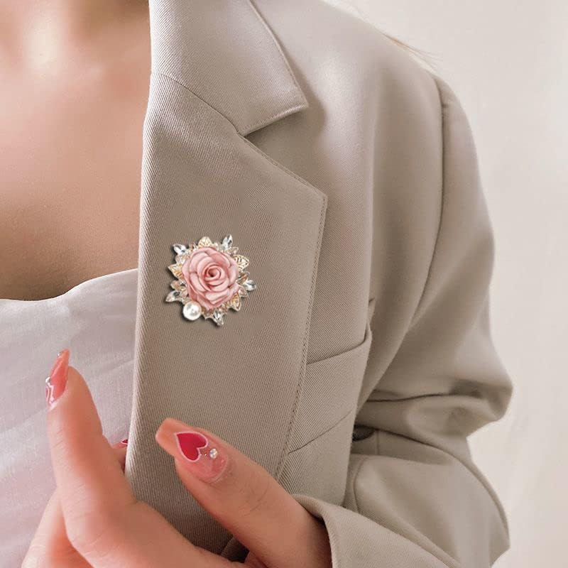 Elegant Rose Flower Brooch Pin For Women Men Wedding Party Gentleman's Essentials Handmade Imitation Crystal Pearl Fabric Flower Lapel Pin Dress Suit Accessories Boutonniere Ideas Gift