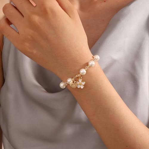 Enasal Personalized Flower Girl Proposal Gifts Will You Be My Flower Girl ? Initial A-Z Cute Shell Pearl Bracelet For Girls