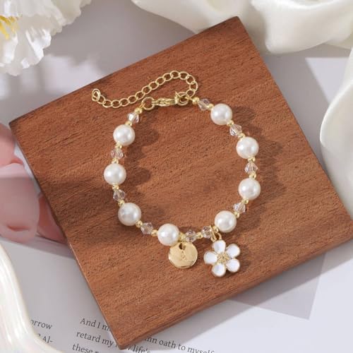 Enasal Personalized Flower Girl Proposal Gifts Will You Be My Flower Girl ? Initial A-Z Cute Shell Pearl Bracelet For Girls