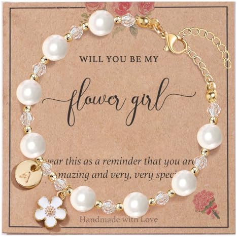 enasal Personalized Flower Girl Proposal Gifts Will You Be My Flower Girl ? Initial A-Z Cute Shell Pearl Bracelet for Girls