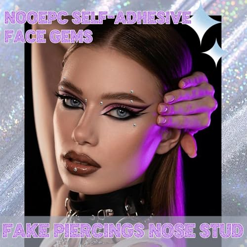 Face Gems Fake Piercings Fake Lip Ring Fake Nose Ring Fake Eyebrow Piercing Fake Lip Piercing Self-Adhesive Face Sticker Fake Piercing Balls Silver Cool Punk Y2k Halloween Makeup For Women Men