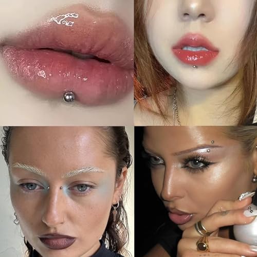Face Gems Fake Piercings Fake Lip Ring Fake Nose Ring Fake Eyebrow Piercing Fake Lip Piercing Self-Adhesive Face Sticker Fake Piercing Balls Silver Cool Punk Y2k Halloween Makeup For Women Men