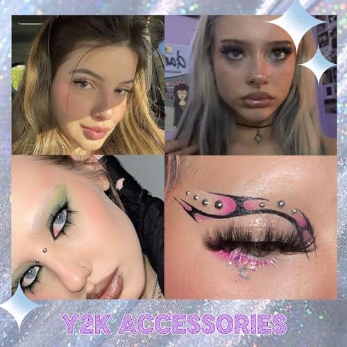 Face Gems Fake Piercings Fake Lip Ring Fake Nose Ring Fake Eyebrow Piercing Fake Lip Piercing Self-Adhesive Face Sticker Fake Piercing Balls Silver Cool Punk Y2k Halloween Makeup For Women Men