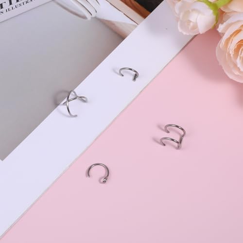 Fake Lip Piercing 16 Pcs Stainless Steel Fake Lip Ring Clip On Nose Ring Hoop Faux Nose Piercing For Women Men (Silver)