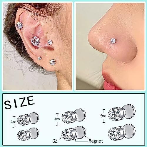 Fake Nose Ring Hoop Fake Nose Stud Magnetic Septum Nose Ring Stud Stainless Steel CZ Fake Nose Piercing Stud Faux Nose Ear Lip Cuffs Non Pierced Jewelry For Women Men