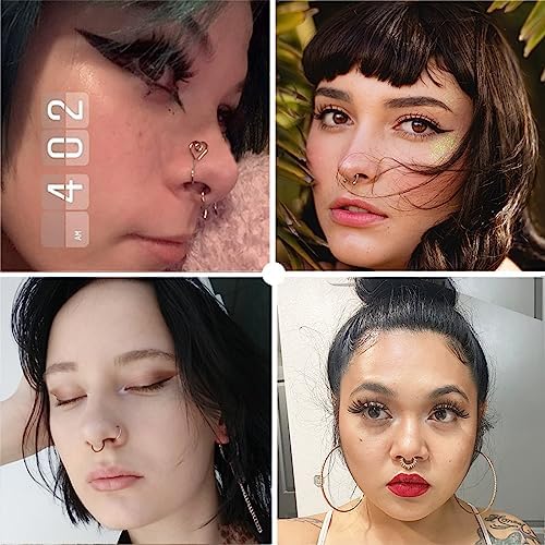 Fake Nose Ring Hoop Fake Nose Stud Magnetic Septum Nose Ring Stud Stainless Steel CZ Fake Nose Piercing Stud Faux Nose Ear Lip Cuffs Non Pierced Jewelry For Women Men