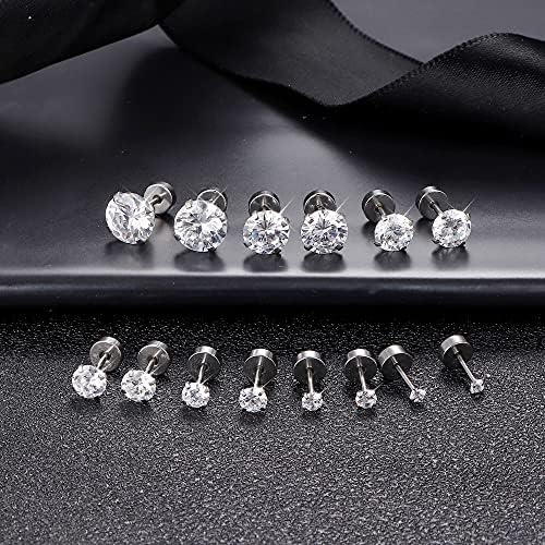 Fansilver 20G Hypoallergenic Flat Back Earrings For Women Men Silver 14K Gold Stainless Steel Stud Earrings Brithstone Cubic Zirconia Studs Surgical Steel Cartilage Earrings For Sensitive Ears