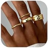 Fansilver Stackable Chunky Gold Rings for Women Non Tarnish Dainty 14K Gold Plated Stacking Thumb Rings Set Trendy Gold Wedding Band Ring Size 5-11