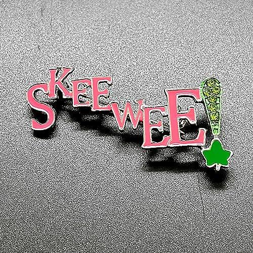 Fashion Pink Green Rhinestone Letter SKEEWEE Metal Text Brooch Sorority Girl Jewelry PIN