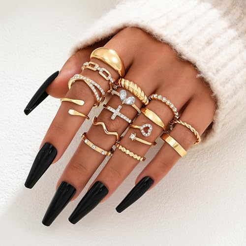 FAXHION 25 PCS Gold Stackable Rings Set For Women Simple Twist Knuckle Finger Ring Trendy Dainty Stacking Statement Thumb Rings Pack Jewelry Gift
