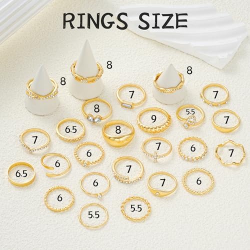 FAXHION 25 PCS Gold Stackable Rings Set For Women Simple Twist Knuckle Finger Ring Trendy Dainty Stacking Statement Thumb Rings Pack Jewelry Gift