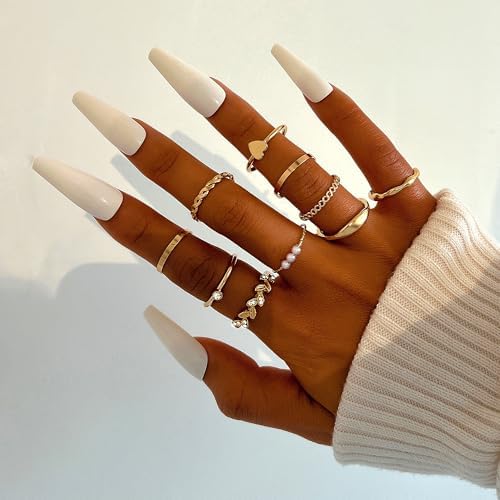 FAXHION 60 Pcs Gold Stackable Rings For Women Knuckle Rings Chunky Gold Ring Set Dainty Stacking Cute Rings Multiple Sizes Cute Jewelry Set Gift