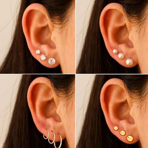 FAXHION 68 Pcs Gold Jewelry Set For Women With 7 Necklace 17 Bracelet 5 Hoop Earrings 15 Stud Earrings 24 Knuckle Rings For Women Jewelry Set For Women