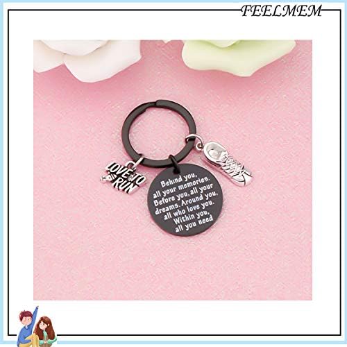 FEELMEM Marathon Runner Gifts Running Keychain Cross Country Track Marathon Jewelry Marathon Running Gift Track Gift