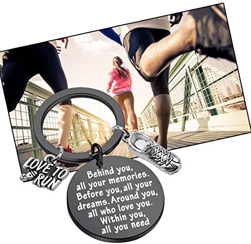 FEELMEM Marathon Runner Gifts Running Keychain Cross Country Track Marathon Jewelry Marathon Running Gift Track Gift