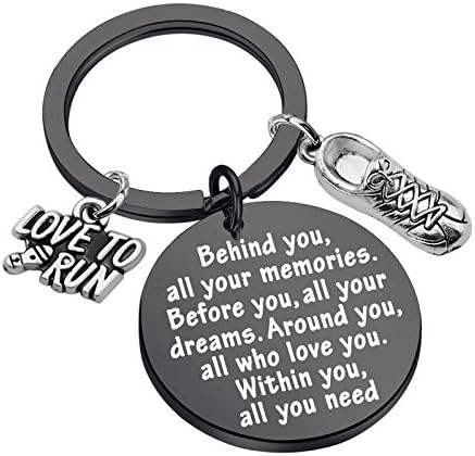 FEELMEM Marathon Runner Gifts Running Keychain Cross Country Track Marathon Jewelry Marathon Running Gift Track Gift