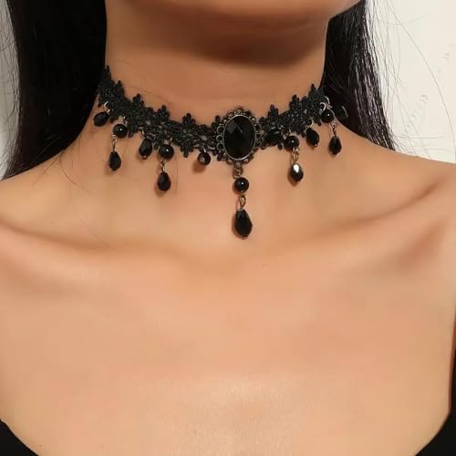 Fesciory Black Necklaces For Women Adjustable Layered Velvet Leather Lace Collar Necklace Goth Jewelry Gifts