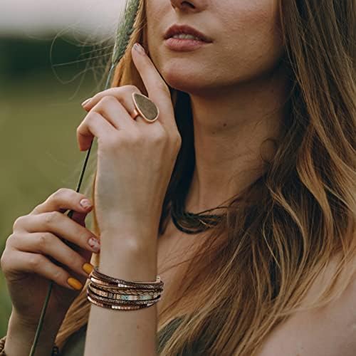 Fesciory Leather Wrap Bracelets For Women Boho Leopard Multi-Layer Crystal Beads Cuff Bracelet Jewelry