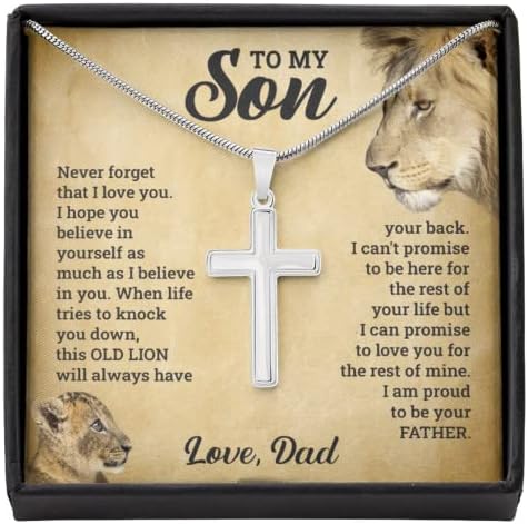 FG Mall To My Son From Mom and Dad Mother and Son Necklace Birthday Gift For Graduation Christmas Faith Cross Necklace Present