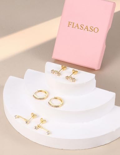 FIASASO Sterling Silver Post Earrings For Women Trendy 3 Pairs Silver Hypoallergenic Stud Hoop Cartilage Earrings Set Small Stacks Cute Studs Huggie Earring Dainty For Sensitive Ears Non Tarnish
