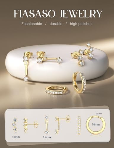 FIASASO Sterling Silver Post Earrings For Women Trendy 3 Pairs Silver Hypoallergenic Stud Hoop Cartilage Earrings Set Small Stacks Cute Studs Huggie Earring Dainty For Sensitive Ears Non Tarnish