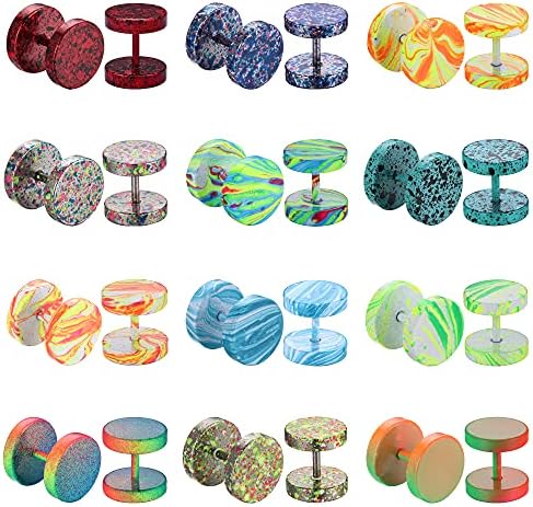 FIBO STEEL12 Pairs Faux Gauge Earrings Stainless Steel Stud Earrings for Men Women Cheater Fake Ear Plugs Gauges Tunnel