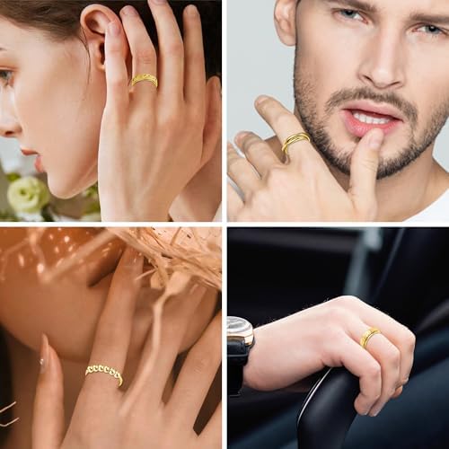 Fidget Rings For Anxiety 6pcs Stainless Steel Spinner Ring Anti Anxiety Ring Spinning Moon Star Cool Stress Relieveing CZ Rings For Women Men Band Rings Set