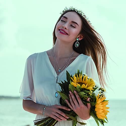 Florideco Bohemian Turquoise Jewelry For Women Men Western Set Adjustable Belt Rings And Necklace Vintage Drop Earrings Bracelet Boho Turquoise Jewelry For Women
