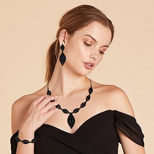 Flyonce Wedding Jewelry Set Rhinestone Crystal Bridal Leaf Necklace Drop Dangle Chandelier Earrings Sets For Women