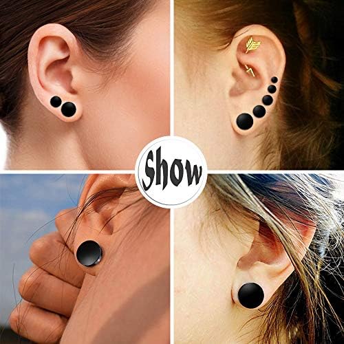 FLYUN Fake Gauges 6 Pairs Men's Earrings Faux Plugs Black Stud Surgical Steel Screw Flat Back Punk Earrings Hypoallergenic 18G/1MM