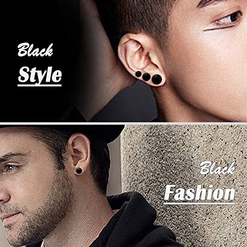 FLYUN Fake Gauges 6 Pairs Men's Earrings Faux Plugs Black Stud Surgical Steel Screw Flat Back Punk Earrings Hypoallergenic 18G/1MM
