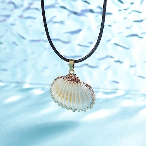 FM FM42 Natural Seashell Shell Scallop Conch Pendant Necklace With 27" Long Rope Chain (25 Styles)
