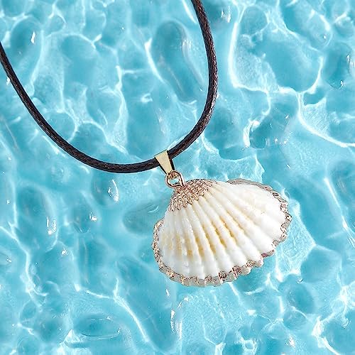 FM FM42 Natural Seashell Shell Scallop Conch Pendant Necklace With 27" Long Rope Chain (25 Styles)