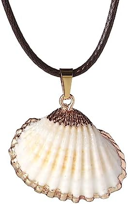 FM FM42 Natural Seashell Shell Scallop Conch Pendant Necklace with 27" Long Rope Chain (25 Styles)