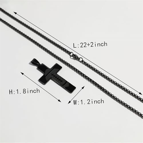 Football Cross Necklace For Men.Black Cross Necklace For Men.Sport Stainless Steel Bible Verse Pendant Necklaces Gifts First Communion Baptism Religious Pendant Chain Gifts