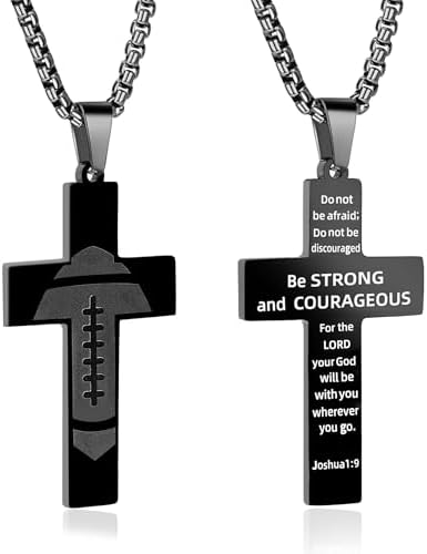 Football Cross Necklace for Men.Black Cross Necklace for Men.Sport Stainless Steel Bible Verse Pendant Necklaces Gifts First Communion Baptism Religious Pendant Chain Gifts